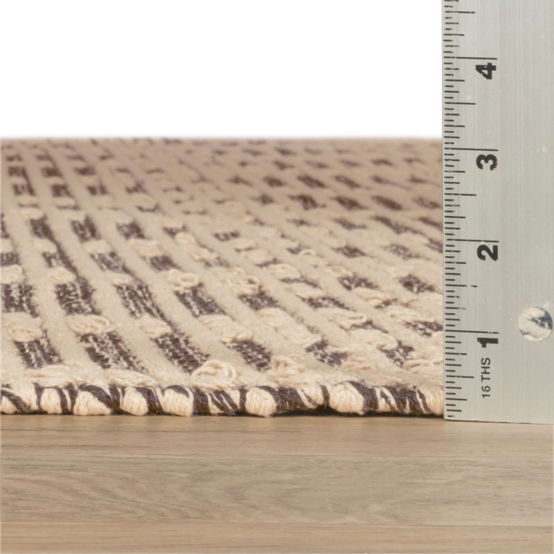 Tapis texturé bleu / ivoire en coton tissé à la main, Rectangle de 5 pi x 8 pi