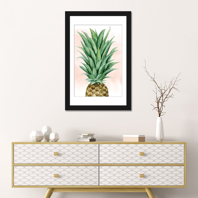 « ananas on corail ii », impression sur toile, H 24 po x l 16 po x P 1 po, Papier d'art encadré noir