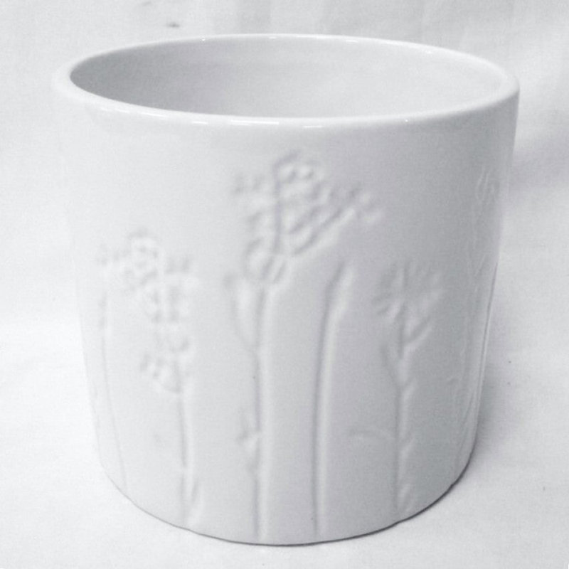 Blanc avec pot à fleurs imprimé