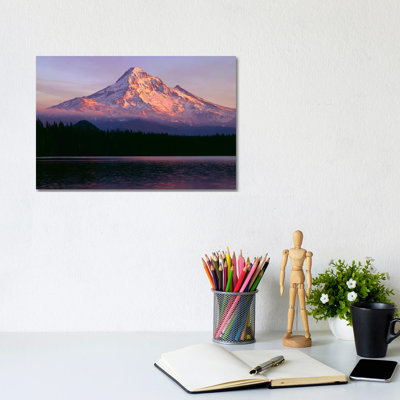 Oregon. Mount Hood Nf, Sunset Light Reddens North Side Of Mount Hood With First Snow Of Autumn by John Barger - Wrapped Canvas Print