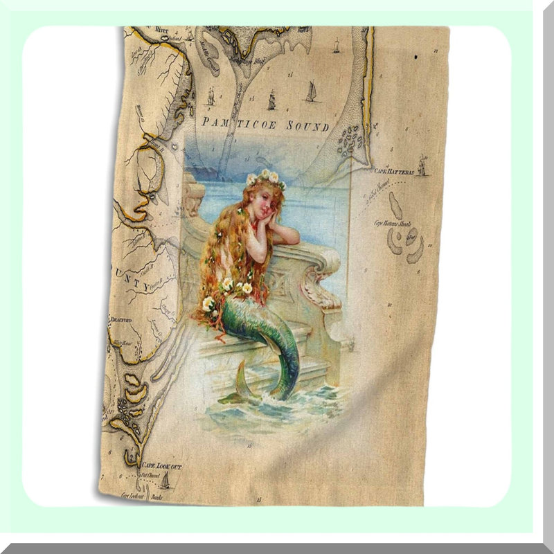 Vintage Mermaid Map Towel - Outer Banks Edition, 15x22