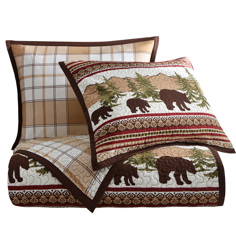 Bear Trail Reversible Cotton Full Quilt Set in Brown