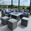 Rosen 9 Seater Corner Sofa Set With Square Fire-pit Dining Table With 3 Stoos &rain Cover