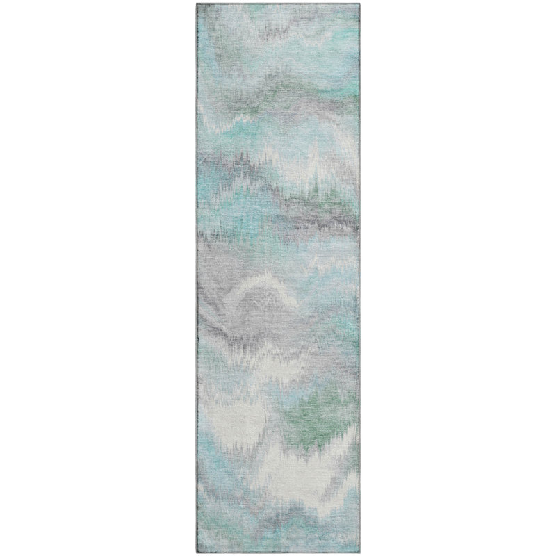 Premium Machine Washable Mayfield AMF2258 Swirls Rug, 2'3" x 7'6" Runner, Teal