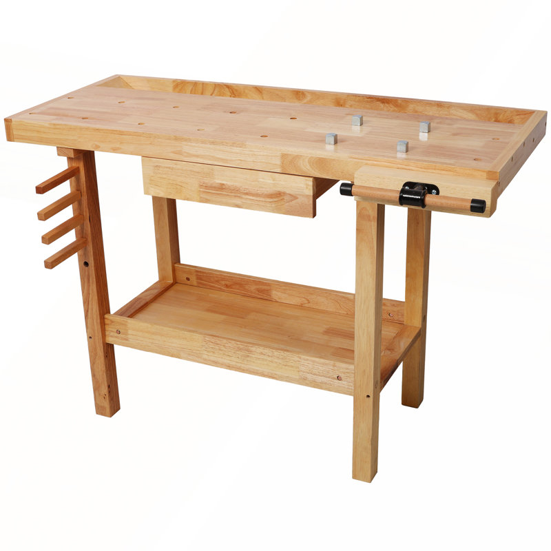 Établi en bois robuste de 48 pouces avec poignée réglable et rangement spacieux