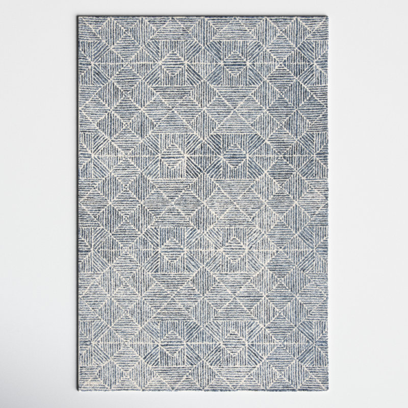 Tapis bleu / ivoire fabriqué à la main Linsly, Rectangle de 5 pi x 8 pi