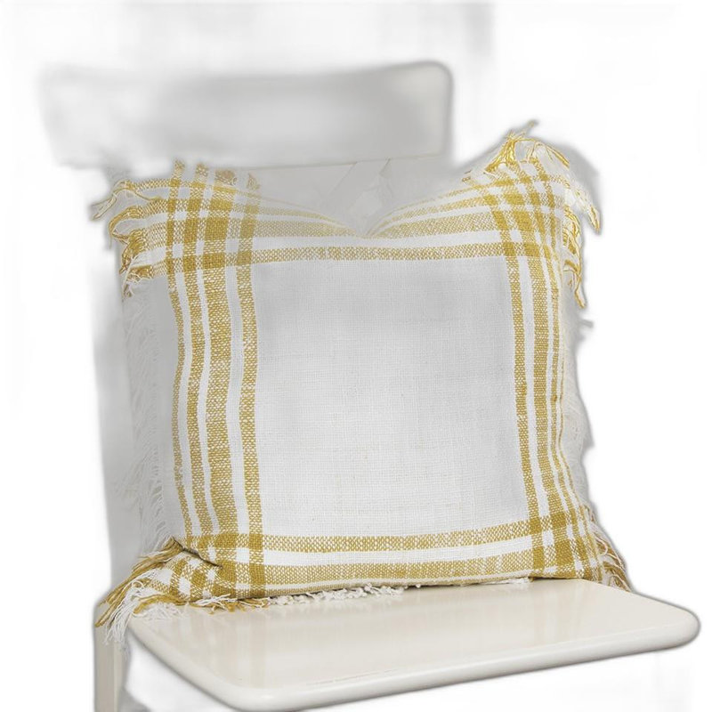 White Red Open Plaid Textured Throw Pillow, White/Gold