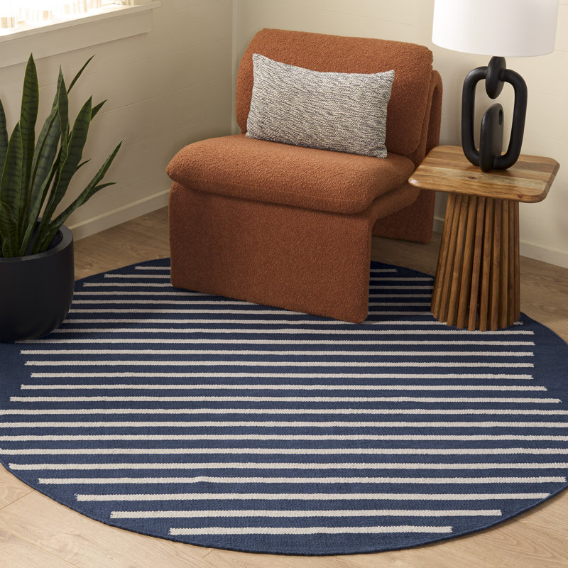 Estyn Hand Woven Cotton Striped Rug, Round 6'