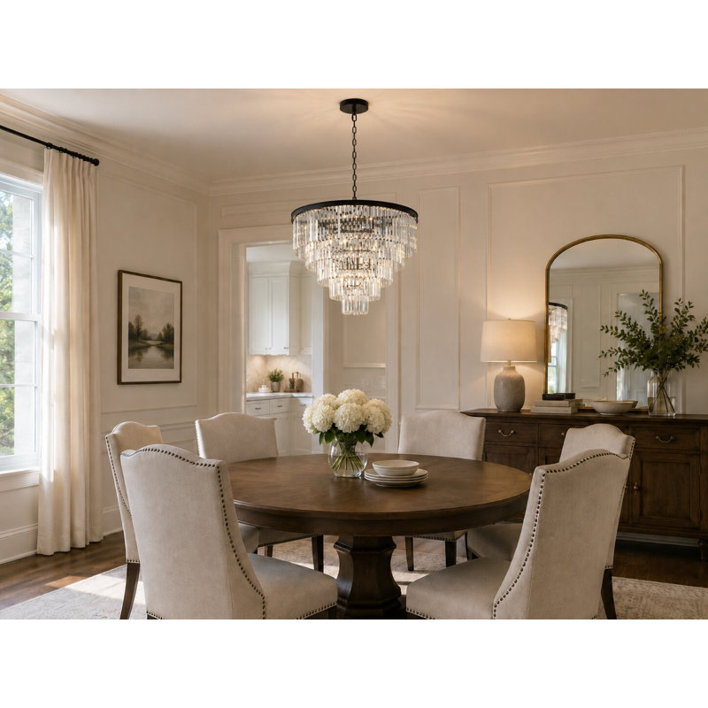 Lustre rond en cristal 15 lumières Transitional, Noir