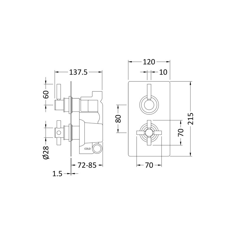 Tec Pura Twin Thermostatic Shower Valve, Matt Black