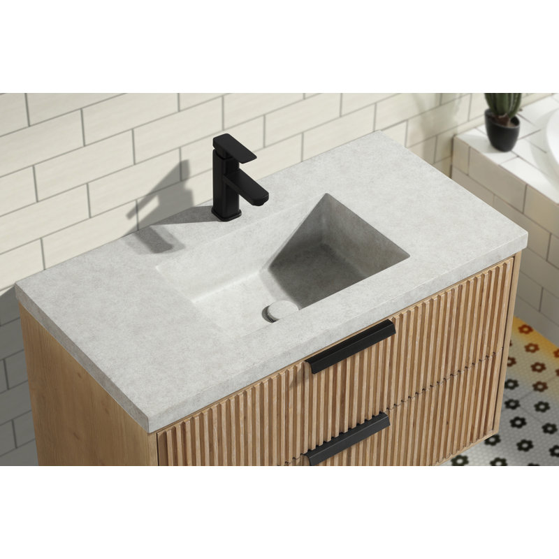 Meuble-lavabo flottant 36 po Anelie, Sapin vieilli, Noir mat