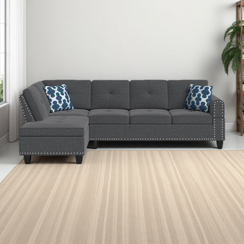 Rivet - Trimmed L - Shaped Sofa 2Pc, Dark Gray