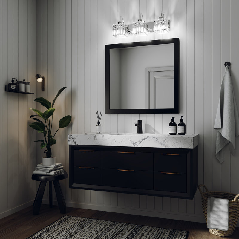 Éclairage pour meuble-lavabo carré en cristal avec finition chromée, douille E26, à intensité variable, câblé, 3