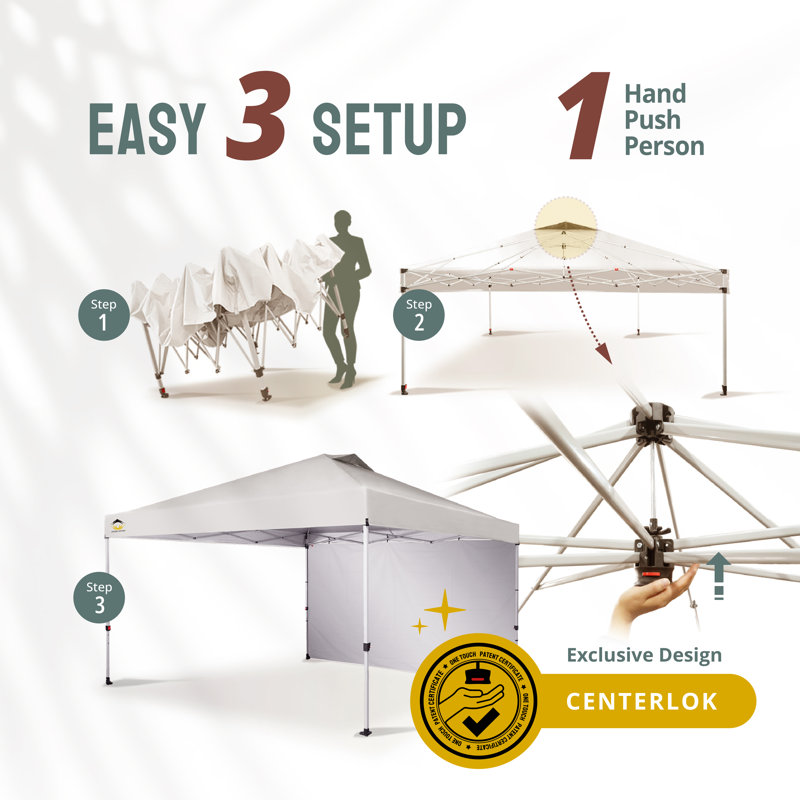 12 Ft. W x 12 Ft. D Metal Pop Up Canopy Instant Tent with 1 Removable Sidewall White, White