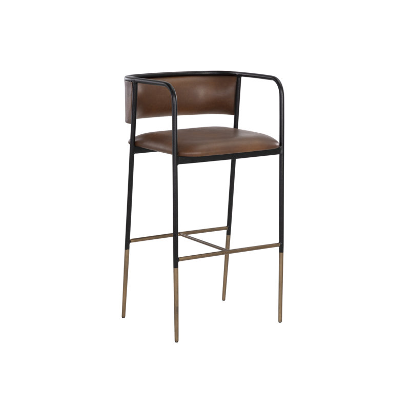 Brenan Upholstered Stool with Metal Frame, Bar Stool (29.5” Seat Height), Brown