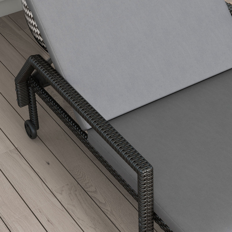 Chaise longue en osier avec dossier réglable à 5 niveaux, gris clair