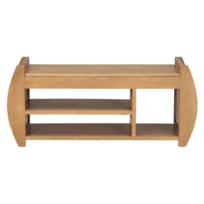 Retro Multifunctional Shoe Storage Bench With Cushion And Curved Side Panel, Natural