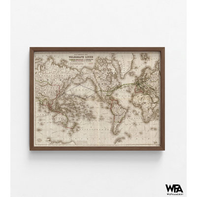World Telegraph Lines Map, Antique Telegraph Print, World Map Poster, Continents Art Prints, Office Wall Art, School Wall Hanging