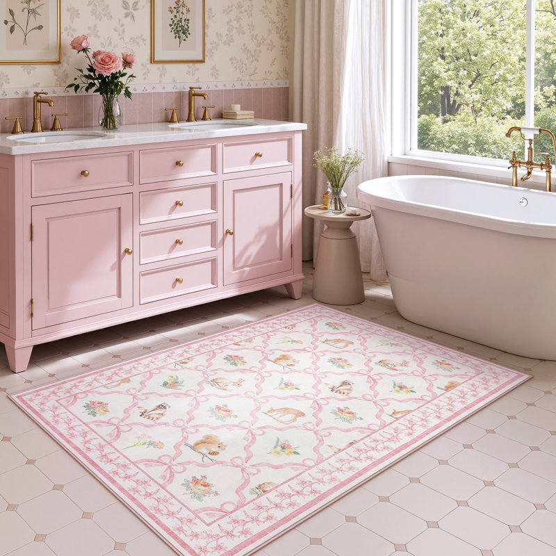 Tapis de style marocain pour animaux 3 x 5/5 x 7, Rose, Rectangulaire 3 pi x 5 pi
