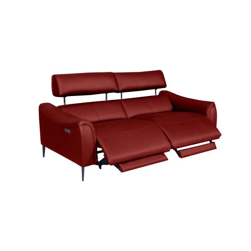 Koolanooka 204 cm Genuine Leather Pillow Top Arm Reclining Sofa, Red Wine