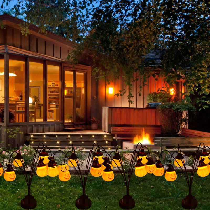 6 lanternes de citrouille solaires pour l'extérieur pour jardin d'Halloween avec pierres tombales (ensemble de 4)