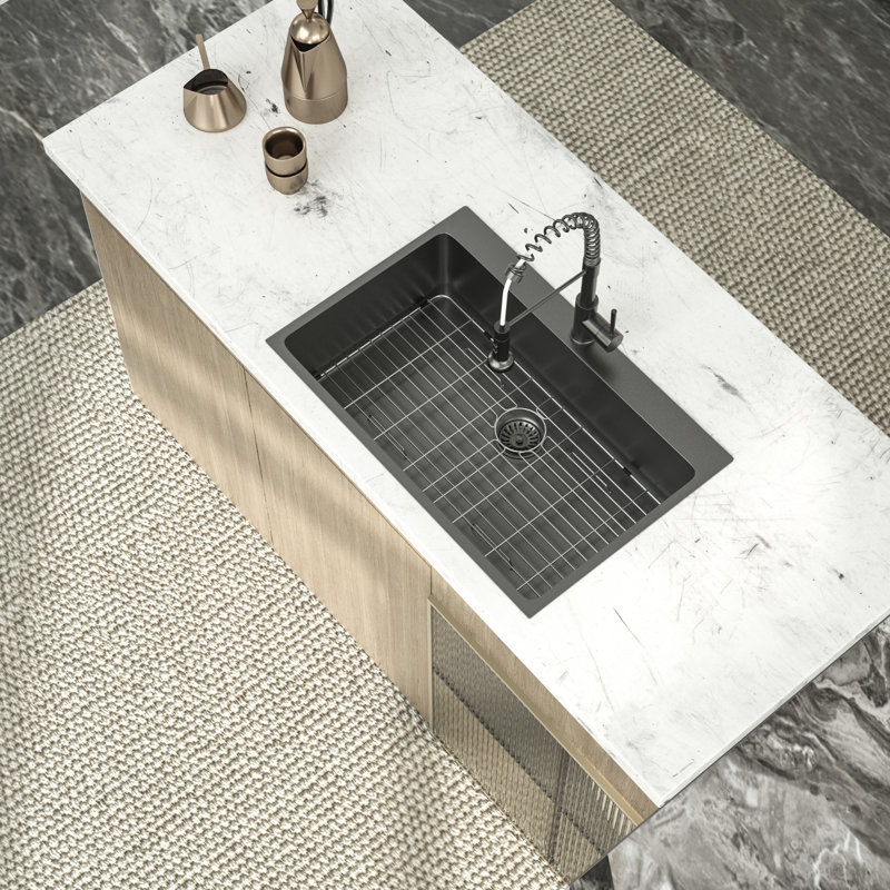 30" L x 22" W Drop-in Kitchen Sink Gunmetal Black Sink 16 Gauge Stainless Steel Single Bowl Sink