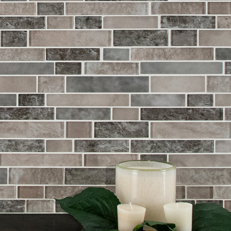 Interlocking 12 in. x 13 in. Glossy Glass Mosaic Wall Tile, Rustic Beige