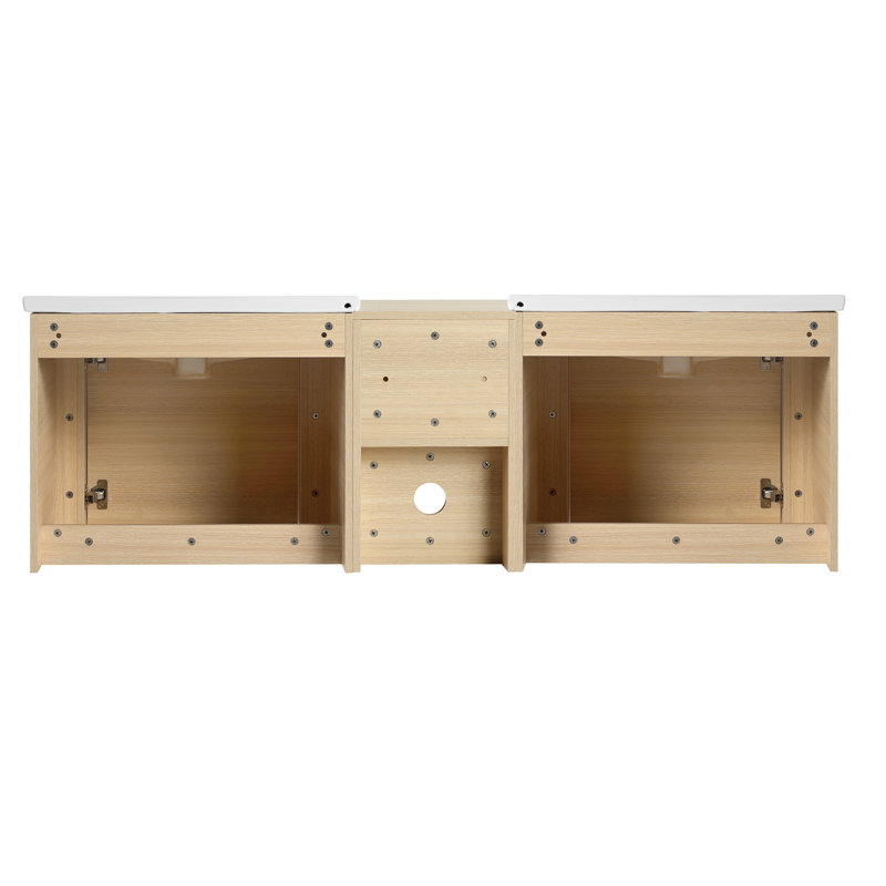 Meuble-lavabo double avec comptoir en céramique, 60", Beige
