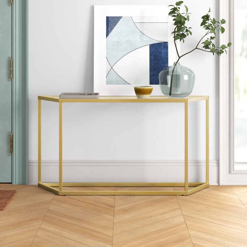 Levi Glass Top Console Table, Gold, 29" H x 55" W x 12" D
