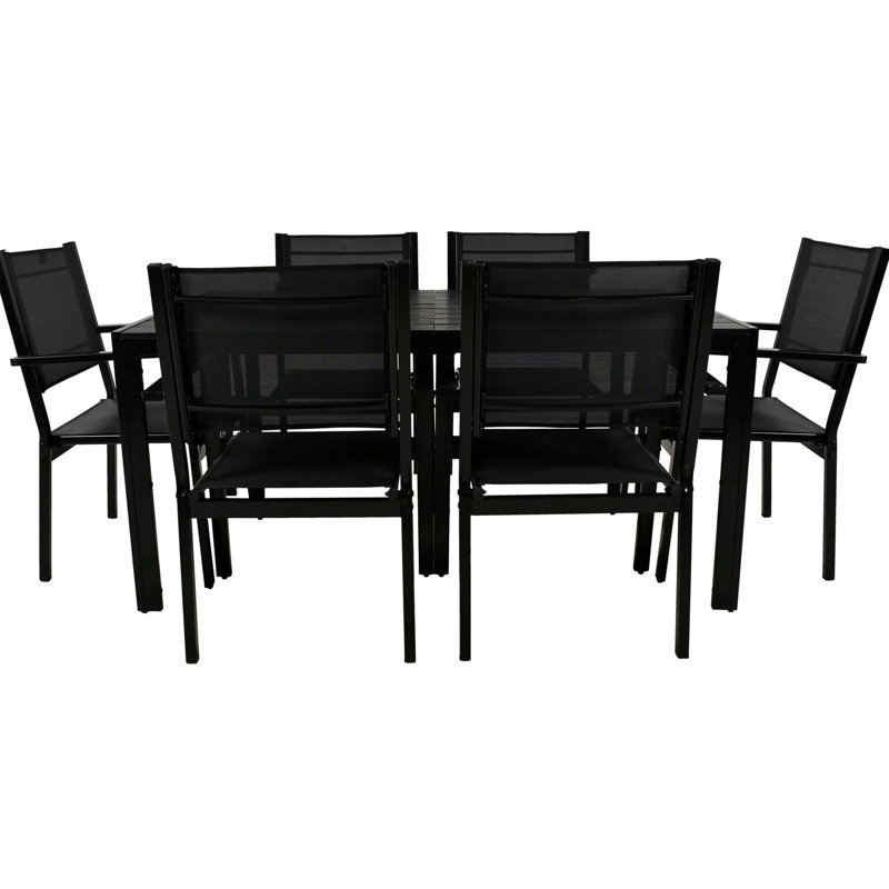 Steel Patio Table And Chair , Modern Style For Balcony, Backyard, Patio, 6 Seats Outdoor With Construction,, Black