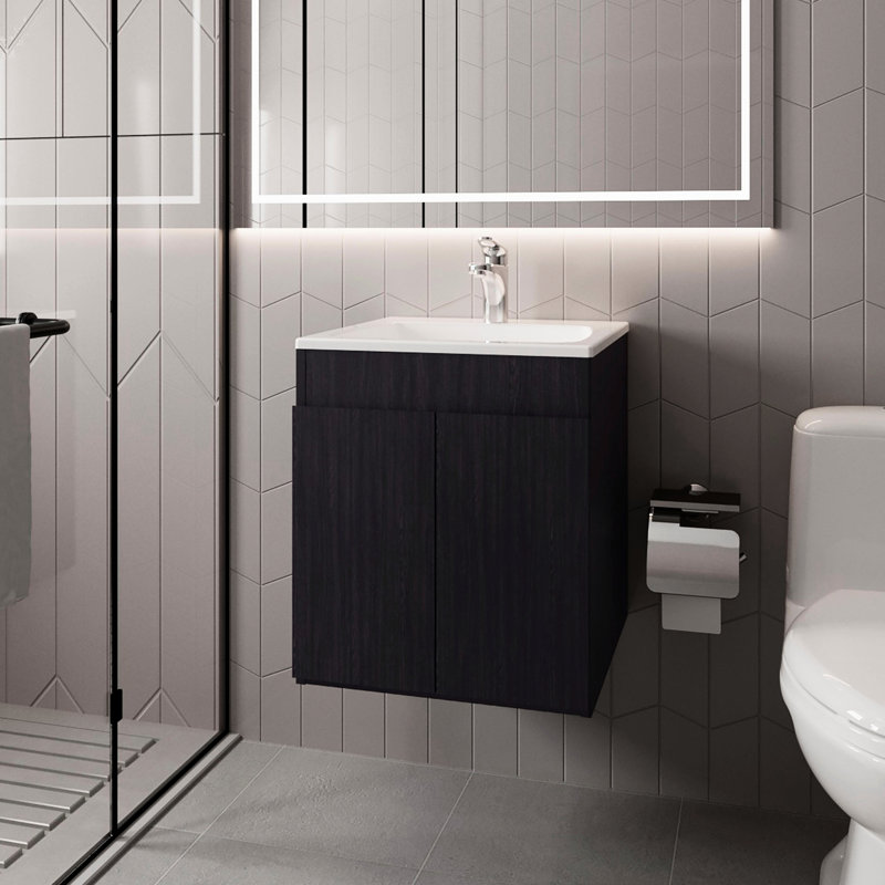 Meuble-lavabo de salle de bain avec deux portes et un lavabo sans couture - construction, polyvalent pour différents styles, lavabo intégré avec porte d'une largeur de 17,7 po, armoires, conceptions complémentaires à minimalistes, large