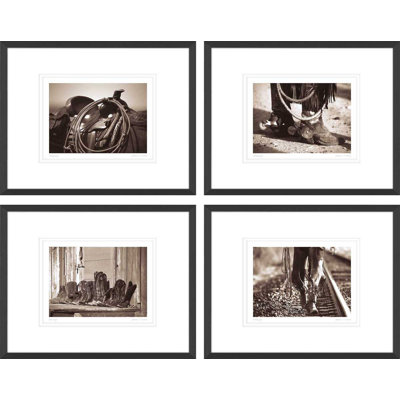 « saddling, debout, reposer, marche »-ensemble de 4 cadres photo sur papier