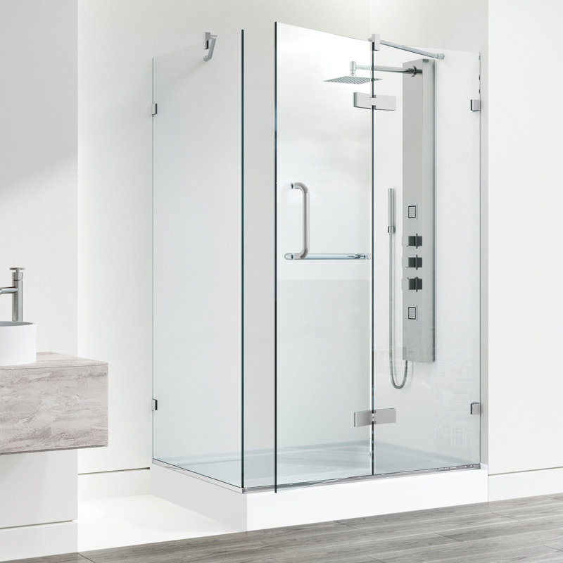 Monteray 40" W x 32" D x 79" H Hinged Frameless Shower Enclosure with 3/8  Clear Glass&Base, Chrome