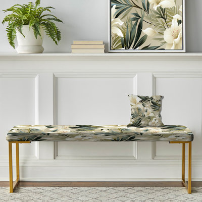 Neutral Oasis Ii Tropical Pattern I - Tropical Upholstered Gold Bench