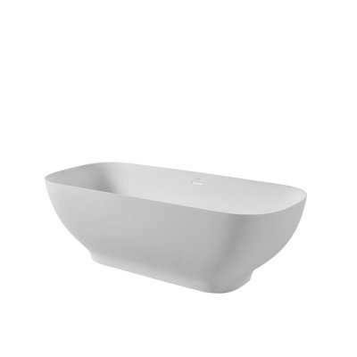 63 in. Stone Resin Flatbottom Solid Surface Freestanding Soaking Bathtub in White with Brass Drain