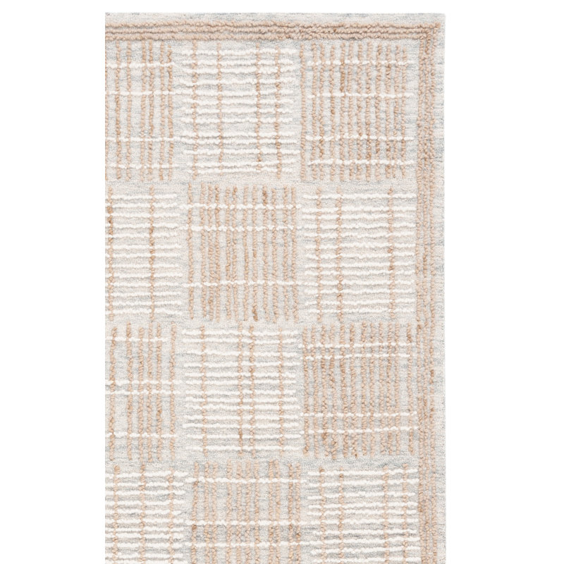Briggett Abstract Hand Tufted Wool Cotton Geometric Rug in Sage/Taupe, Rectangle 5' x 8'