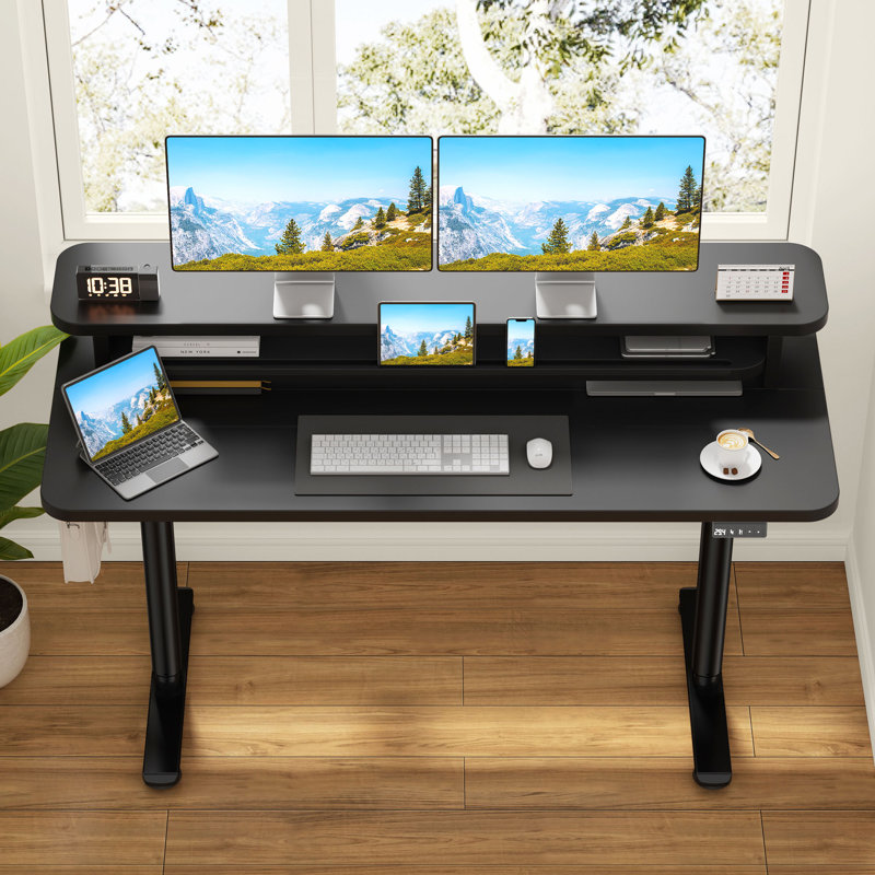 Bureau de jeu à hauteur ajustable Home Office, Noir / Noir, H 122 cm x l 81 cm