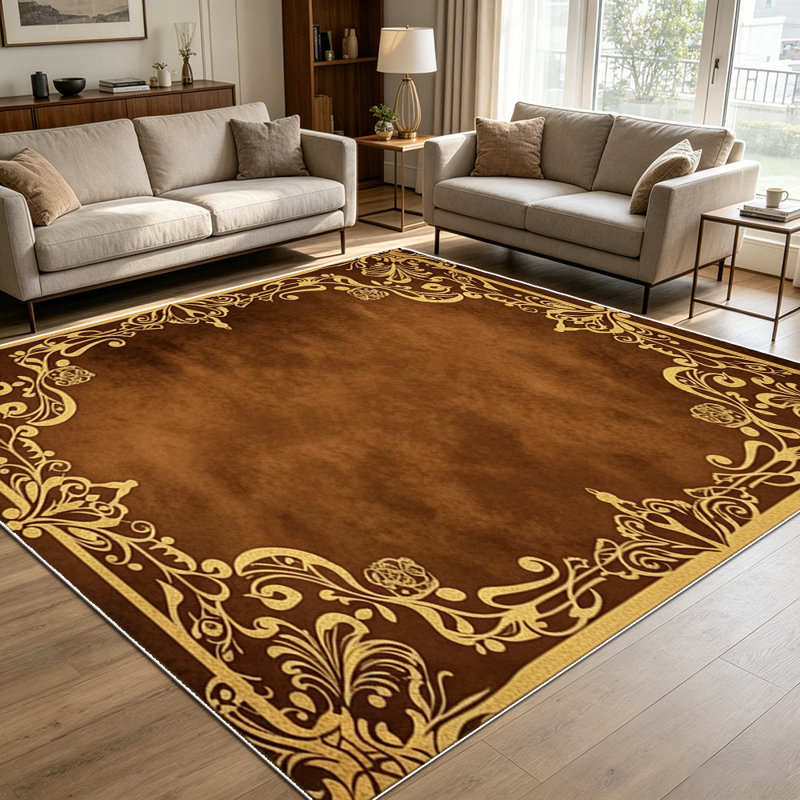 1PC Vintage Baroque Gold Filigree Brown Distressed area rugs for Living Room, Soft and Comfortable, Suitable for all seasons, easy-to-maintain, machine washable Indoor floor mat, Under Table Farmhouse suitable for dining room, bedroom, kitchen,
