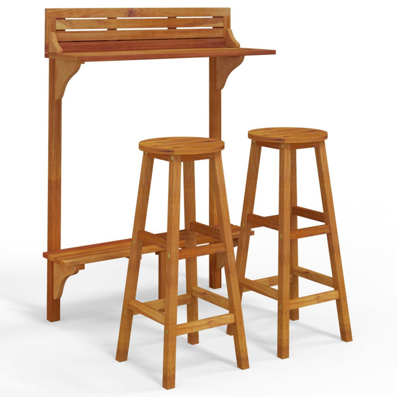 Aliera Dakota Fields Bar Set with Solid Wood Outer Material, Brown