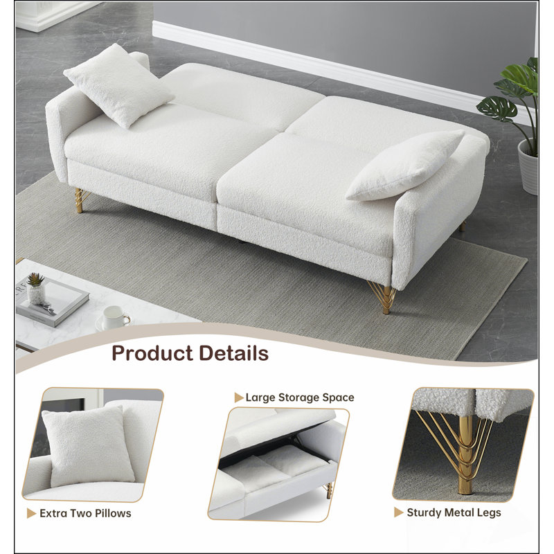 Canapé-lit en velours de 74,41 pouces avec dossier à réglage séparé et fonction de rangement