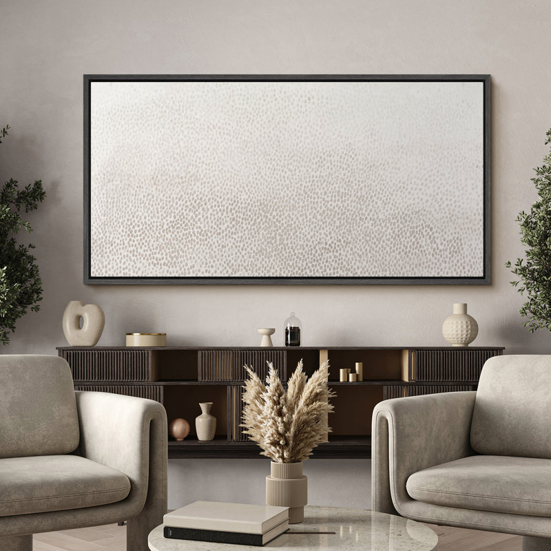 Minimalist Abstract Dot Gradient Framed Canvas - Neutral Beige Abstract, Black, 30" H x 60" W