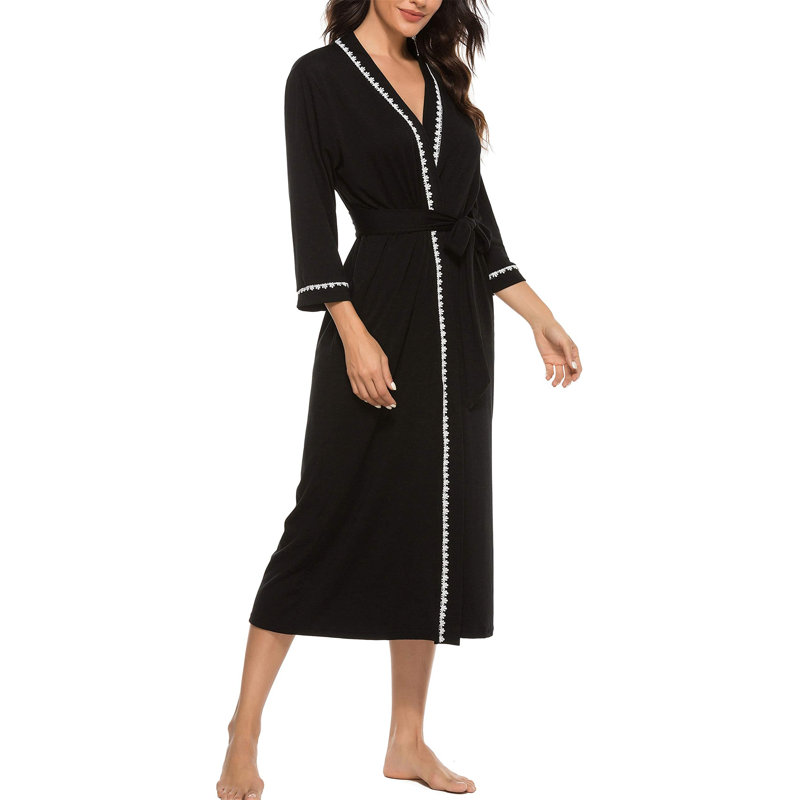 Nemanja Satin Mid-Calf Bathrobe, S, Black