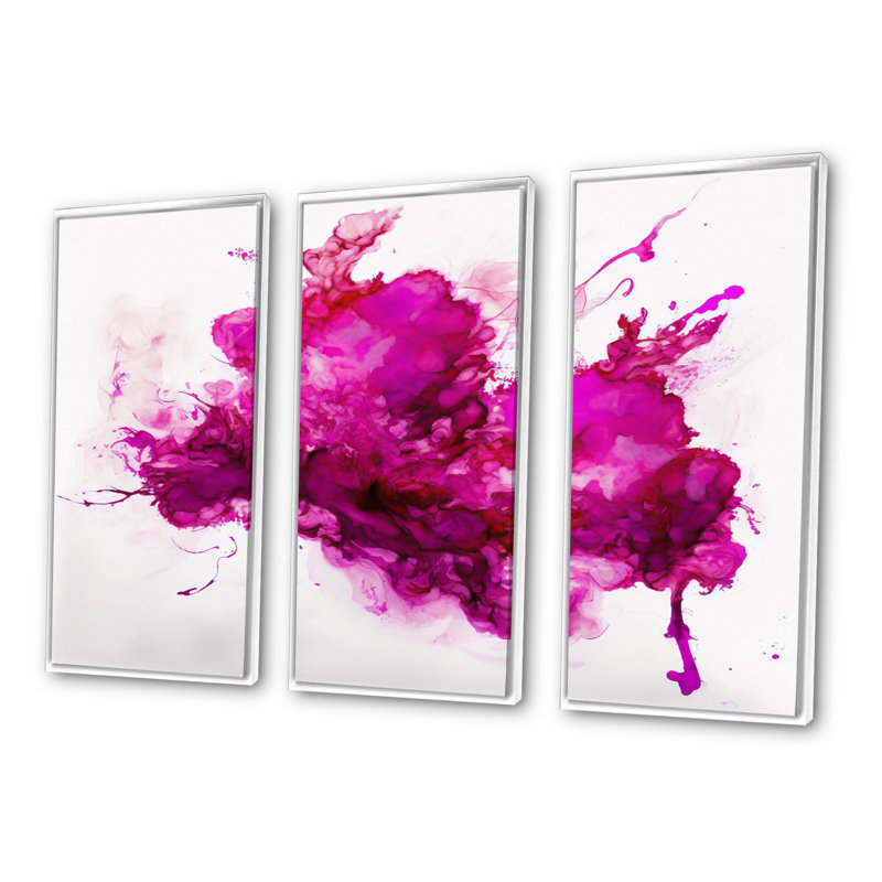 «Viva Magenta Secret Wispers III», reproduction sur toile 3 pièces, Toile avec cadre blanc, H 32 po x l 48 po x P 1 po