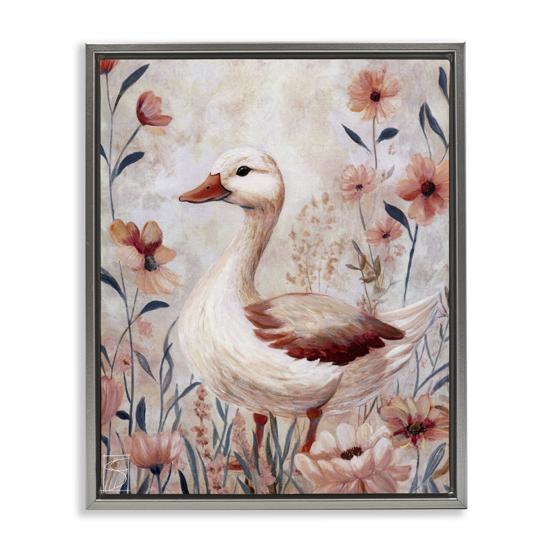 Cadre flottant canard en fleurs roses, design par Sara Culpepper, Cadre flottant gris lustré, H 31 po x l 25 po