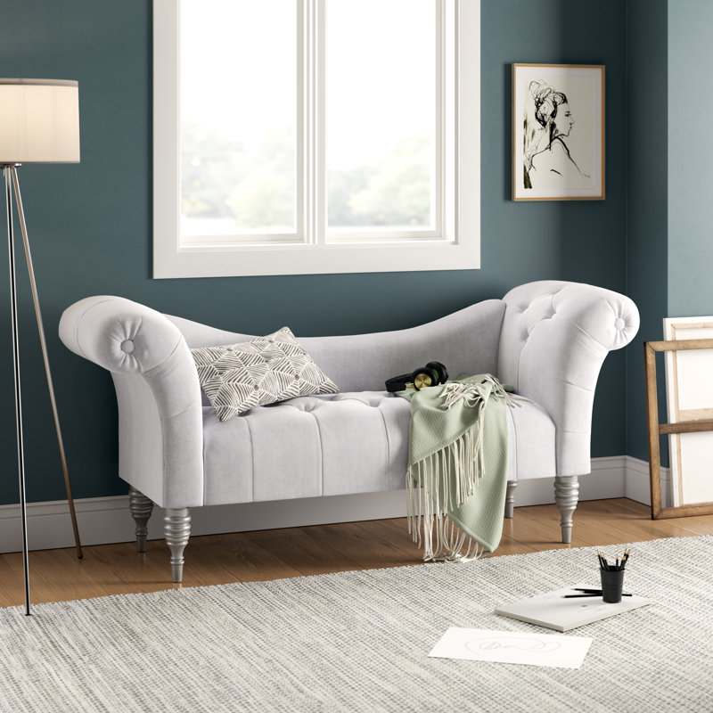 Méridienne rembourrée Kareem, Velours blanc classique, Argent