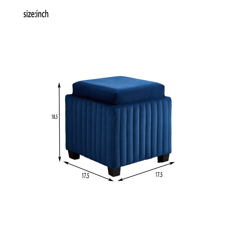 Tiege Upholstered Ottoman, Navy Blue Fabric