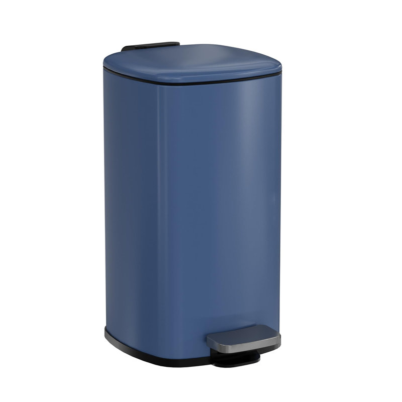 Poubelle Step, 2,4 gallons / 9L, poubelle de cuisine en acier inoxydable - Couvercle à fermeture en douceur - Seau intérieur amovible - Poubelle de salle de bain / bureau compacte - pour salle de bain / bureau, bleu