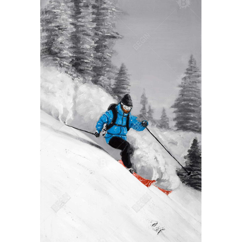Man Skiing in Mountain - Gray Hobbies Framed Canvas Decor