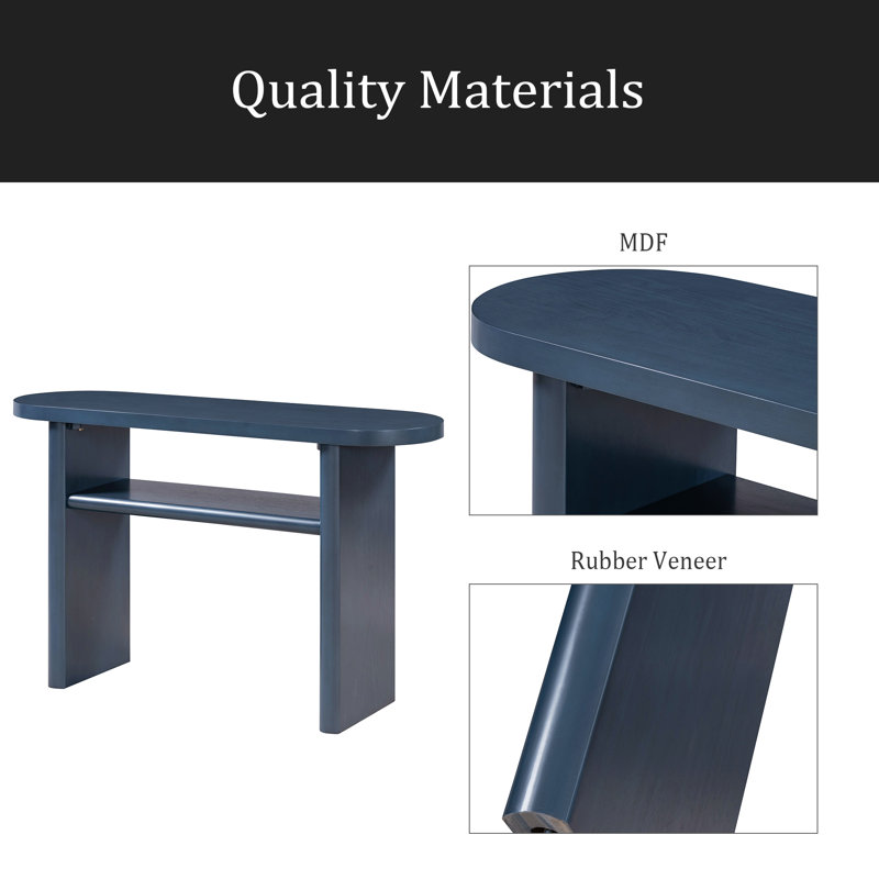 Elegant Minimalist Console Table With Rounded Edges And Sturdy Shelf Design For Entryway, Living Room, Navy