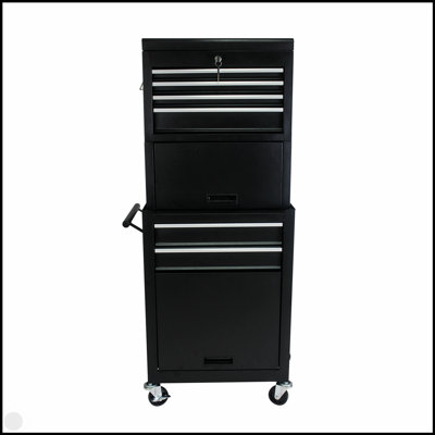 Armoire à outils sur roulettes, coffre à outils roulant verrouillable à 6 tiroirs avec 4 roues universelles, organisateur de rangement de boîte à outils détachable 2 en 1 pour atelier de réparation